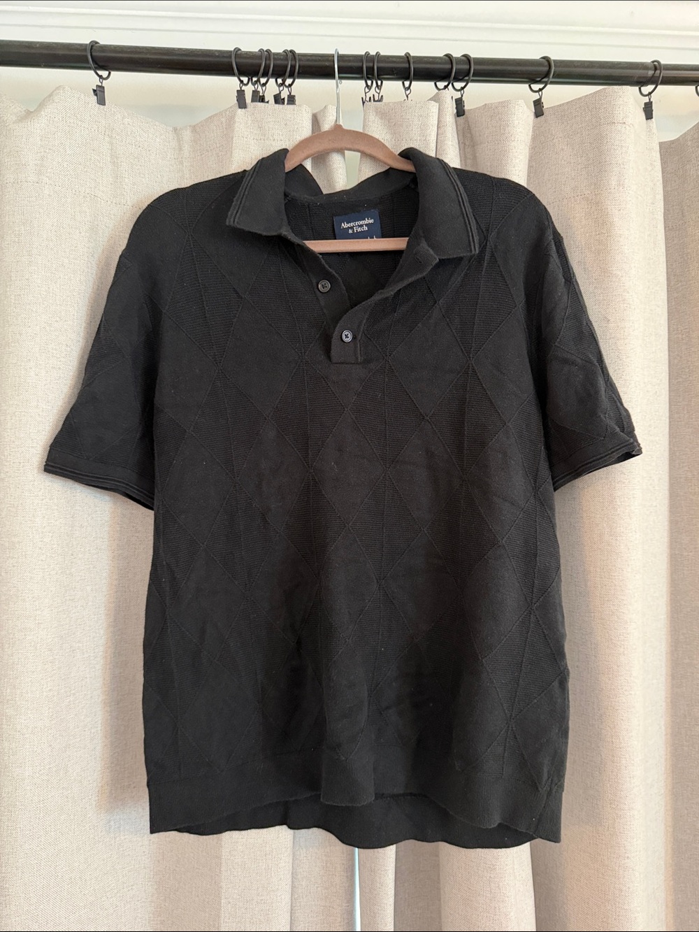 Abercrombie & Fitch Black Short-Sleeve Polo with Diamond Texture